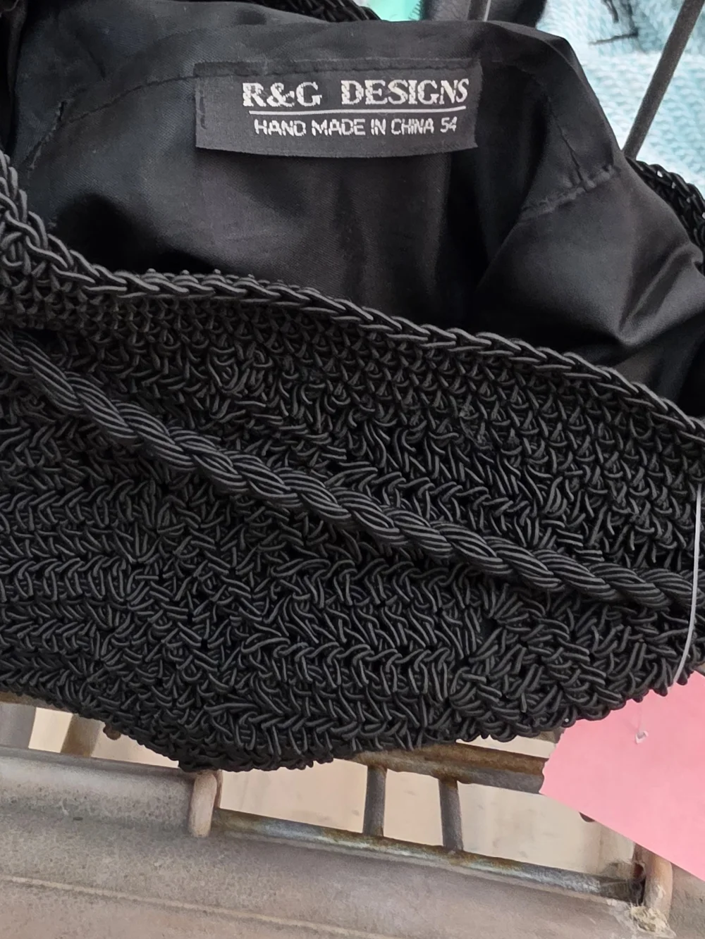 0R&G Design Handmade Black Classic Crochet Shoulder Bag With Braided Straps